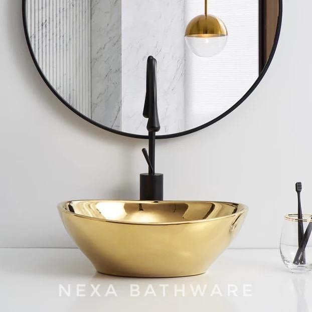 Nexa Bathware Impoarted Ceramic Wash Basin Luxurious Wash basin Table Top Bathroom Sink WashBasin GOLD Colour With High Temprature 16 x 13 x 6 INCH EQ020 - Image 3