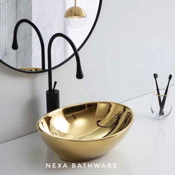 Nexa Bathware Impoarted Ceramic Wash Basin Luxurious Wash basin Table Top Bathroom Sink WashBasin GOLD Colour With High Temprature 16 x 13 x 6 INCH EQ020 - Image 2