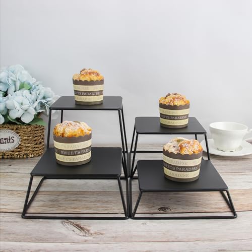 YFEEN Dessert Table Risers Display Stands Food display Black Metal Square Retail Pizza,Cupcake,Candy Stands Food Platter Tray,6x6 INCH,Set of 4 - Image 3