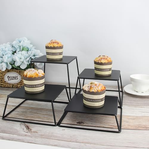 YFEEN Dessert Table Risers Display Stands Food display Black Metal Square Retail Pizza,Cupcake,Candy Stands Food Platter Tray,6x6 INCH,Set of 4 - Image 4