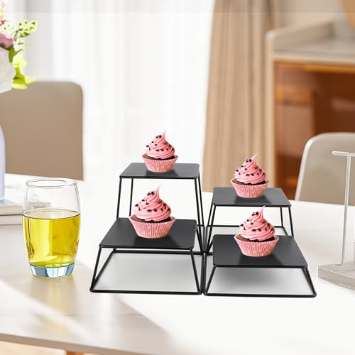 YFEEN Dessert Table Risers Display Stands Food display Black Metal Square Retail Pizza,Cupcake,Candy Stands Food Platter Tray,6x6 INCH,Set of 4 - Image 5