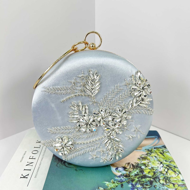 Chinese Style Celebrity Cheongsam Bag Portable Embroidered Dress Evening Bag Elegant Diamond-Encrusted Evening Bag Crossbody Small Round Bag - Image 1