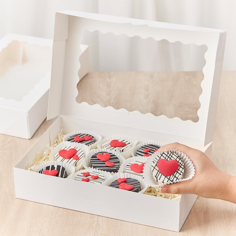 Kucoele 20 PCS Bakery Boxes with Window, 12 x 8 x 2.5 Inches Pastry Boxes Auto-Popup Treat Boxes for Chocolate Covered Strawberries, Cookies, Muffins, Donuts, Breakable Hearts - Image 5