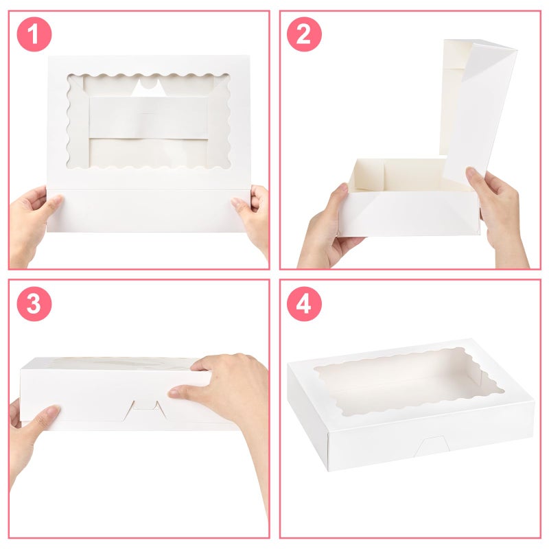 Kucoele 20 PCS Bakery Boxes with Window, 12 x 8 x 2.5 Inches Pastry Boxes Auto-Popup Treat Boxes for Chocolate Covered Strawberries, Cookies, Muffins, Donuts, Breakable Hearts - Image 3