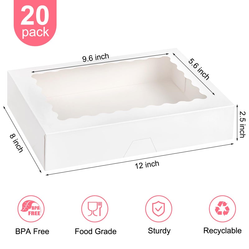 Kucoele 20 PCS Bakery Boxes with Window, 12 x 8 x 2.5 Inches Pastry Boxes Auto-Popup Treat Boxes for Chocolate Covered Strawberries, Cookies, Muffins, Donuts, Breakable Hearts - Image 2