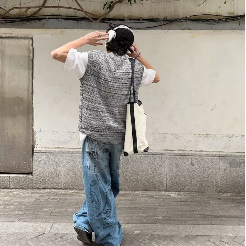 American-Style High Street Graffiti Wide-Leg Jeans Men And Women Loose Couple Vintage Casual All-Match Fashion Brand Long Pants - Image 5