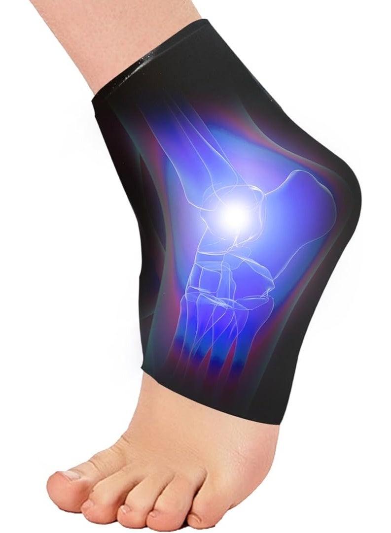 وايلد بلس عبوة ثلج للكاحل للتورم والإصابات - عبوة ثلج جل علاجية ساخنة وباردة قابلة لإعادة الاستخدام مع كم ضغط - لتخفيف التهاب اللفافة الأخمصية والتهاب وتر العرقوب (لون أسود) - Image 1