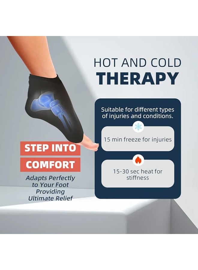 وايلد بلس عبوة ثلج للكاحل للتورم والإصابات - عبوة ثلج جل علاجية ساخنة وباردة قابلة لإعادة الاستخدام مع كم ضغط - لتخفيف التهاب اللفافة الأخمصية والتهاب وتر العرقوب (لون أسود) - Image 3