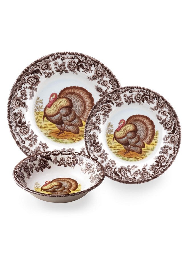 Spode طبق عشاء سبود وودلاند 10.5 بوصة - تصميم الديك الرومي، أدوات مائدة عيد الشكر - خزف فاخر، آمن في غسالة الصحون والميكروويف، نمط زهور كلاسيكي - هدية عطلة لبيت الصيد، النزل، ديكور الكوخ - Image 2