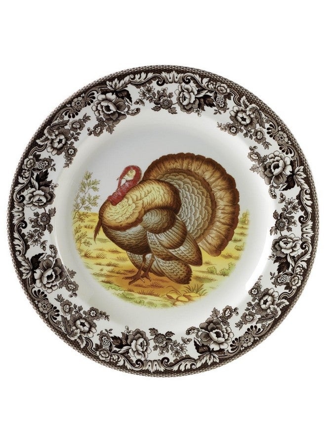 Spode طبق عشاء سبود وودلاند 10.5 بوصة - تصميم الديك الرومي، أدوات مائدة عيد الشكر - خزف فاخر، آمن في غسالة الصحون والميكروويف، نمط زهور كلاسيكي - هدية عطلة لبيت الصيد، النزل، ديكور الكوخ - Image 1