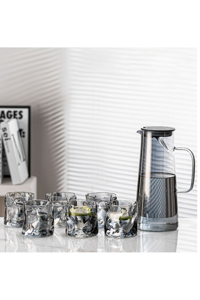 Glass set jug with 6 cups silver - Image 1