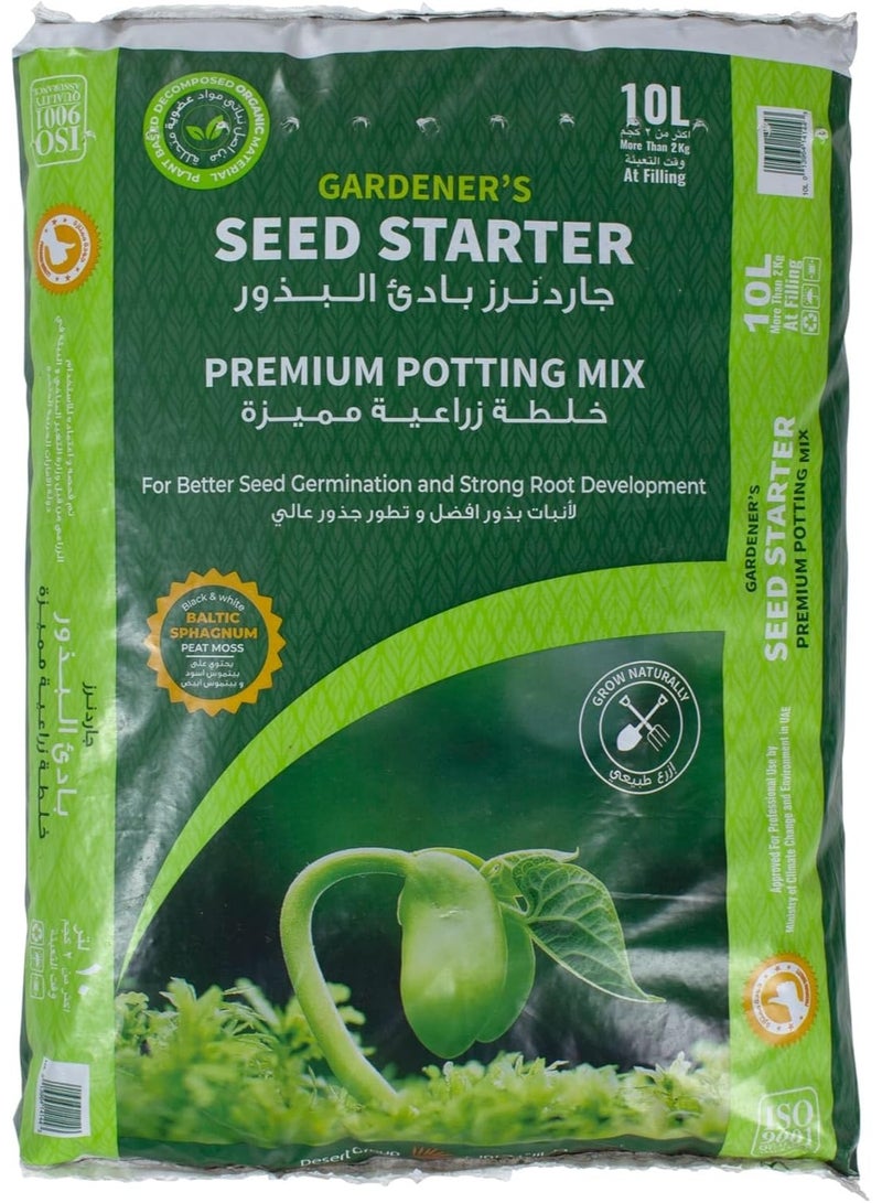 GARDENER'S Premium Seed Starter Potting Mix 10L Organic Lightweight Potting Soil for Seedlings, Herbs, Vegetables & Flowers Nutrient-Rich Garden Soil for Fast Germination & Strong Root Growth Indoor Outdoor Use - Image 1