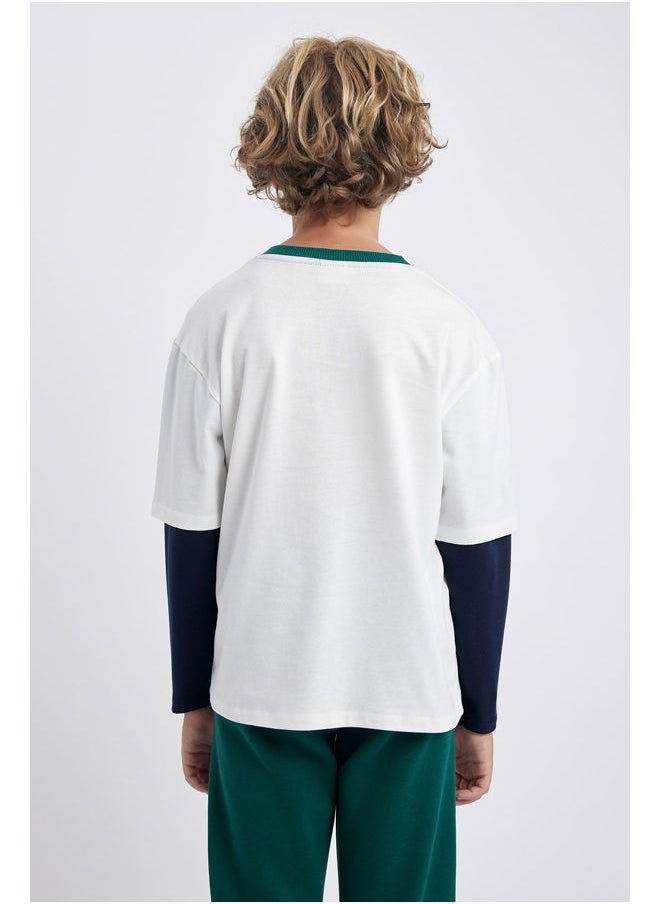 DeFacto - Boy Oversize Fit Crew Neck Long Sleeve Knitted Long Sleeve T-Shirt - Image 1