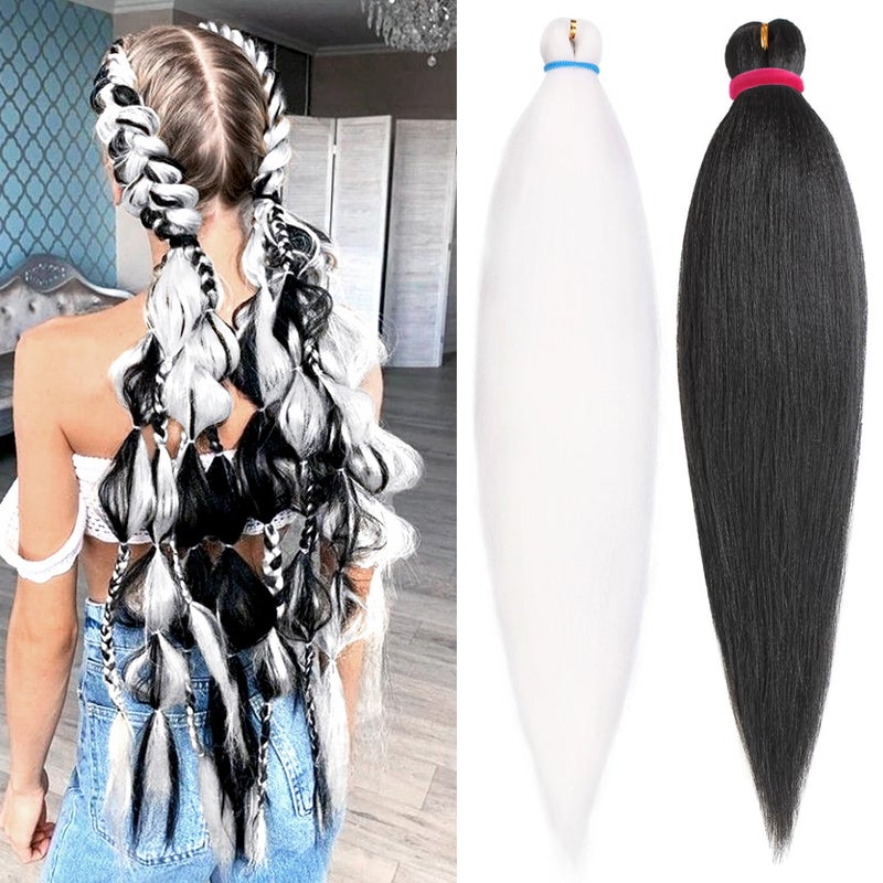 Leeven 2 Packs Black Braiding Hair 26 Inch Pre Streched Easy For Braiding Hair Yaki Texture Professional Braiding Hair Hot Water Setting Synthetic Hair Extension For Twist Braids 1B