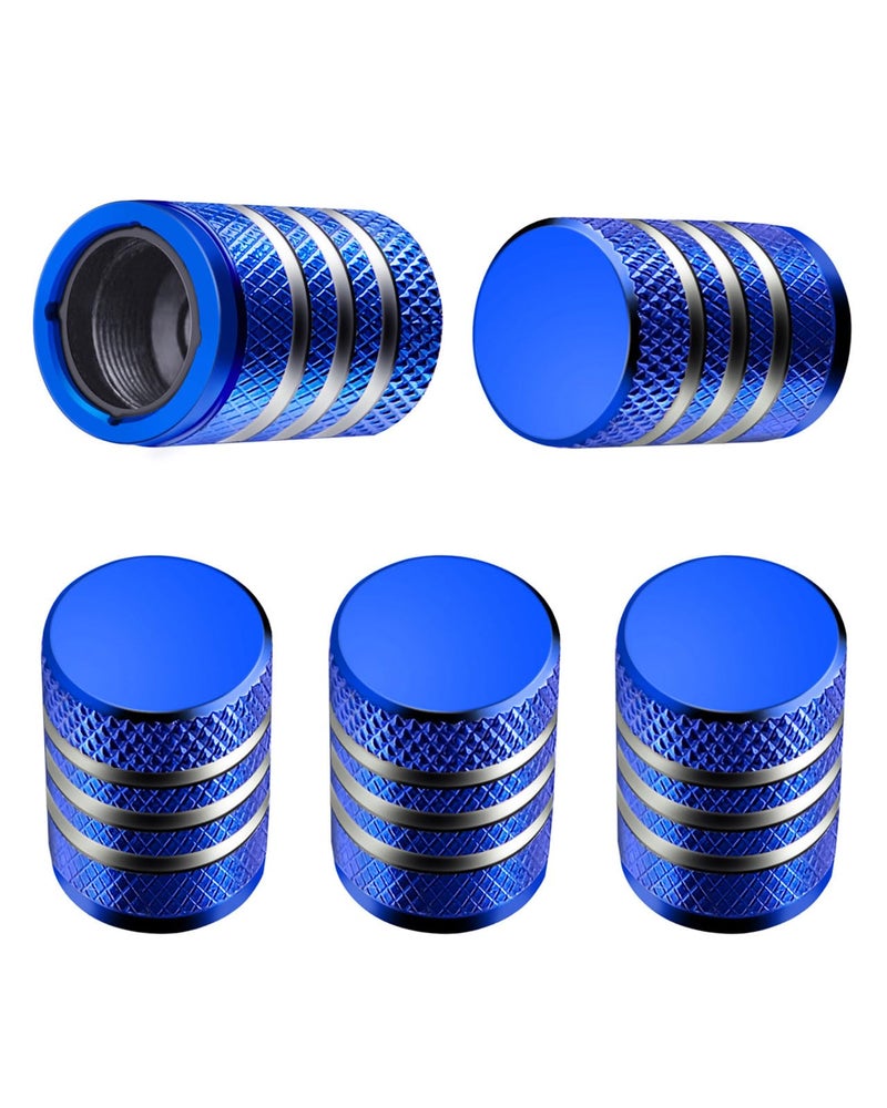Tire Valve Stem Cap Cover - (5 Pack) Tire Air Caps Metal with Plastic Liner Corrosion Resistant Leak-Proof for Car Truck Motorcycle SUV and Bike Blue