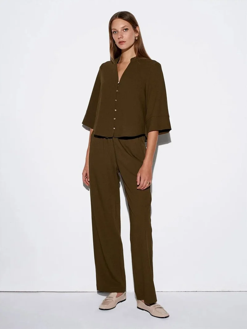 ديلفين DILVIN Women's Wide-Leg Crepe Trousers