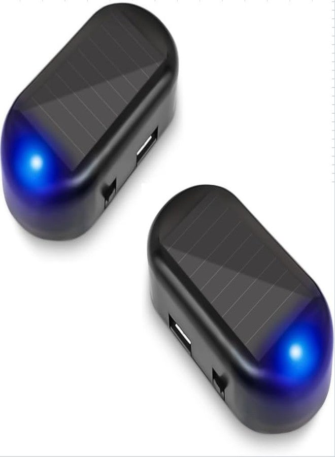 Shudyear car Solar Analog Warning Light Anti-Theft LED Flashing Security Light Fake Light deceptive Light with USB Charging Port (2pcs Blue) - Image 1