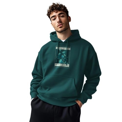 NOBERO Men's Cotton Blend Neck Hooded Regular Fit Sweatshirt (1M-TWHO-C0890_Verdigris Blue_Medium) - Image 1