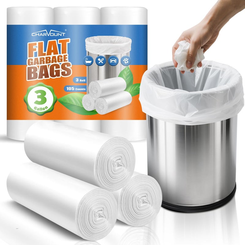 Charmount 3 Gallon Small Trash Bags, 104 Count â€“ Unscented Clear Mini Garbage Bags for Bathroom, Office, Kitchen, 15L Wastebasket Liners - Image 1