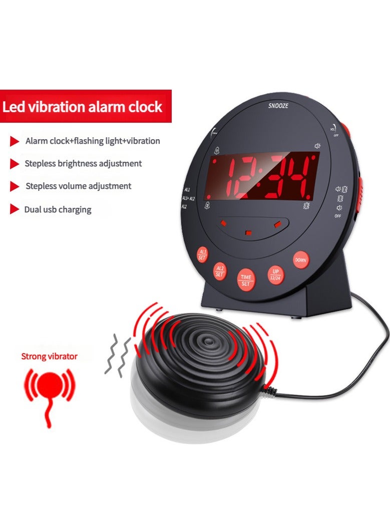 Bluejw Loud Alarm Clock with Bed Shaker Vibrating Alarm Clock with Flash Light Brightness Adjustable Snooze Dual Alarm Setting USB Charger Port LED Digital Display12H/24H for Heavy Sleepers Adults Kids Teenager - Image 1