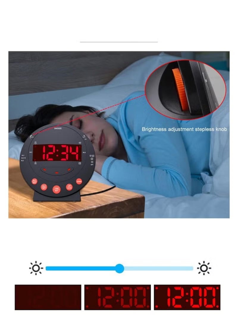 Bluejw Loud Alarm Clock with Bed Shaker Vibrating Alarm Clock with Flash Light Brightness Adjustable Snooze Dual Alarm Setting USB Charger Port LED Digital Display12H/24H for Heavy Sleepers Adults Kids Teenager - Image 4