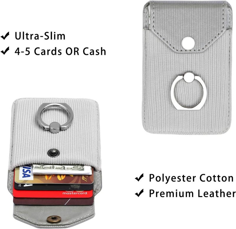 YUNCE Cell Phone Card Holder RFID Ring Stand Stick on Wallet Card Holder for Back of Phone for iPhone Android and All Smartphones Adhesive Credit Card Holder for Cell Phone-Polyester Grey - Image 4