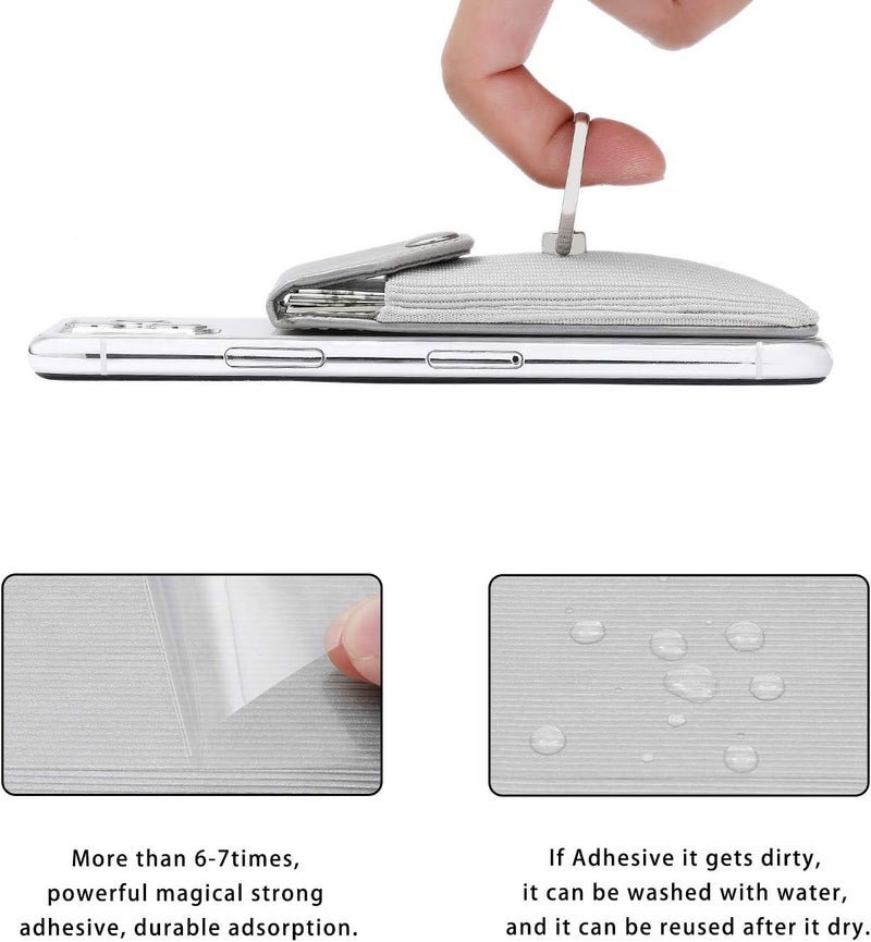 YUNCE Cell Phone Card Holder RFID Ring Stand Stick on Wallet Card Holder for Back of Phone for iPhone Android and All Smartphones Adhesive Credit Card Holder for Cell Phone-Polyester Grey - Image 5