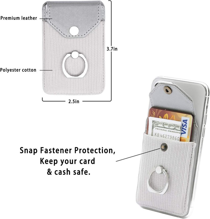YUNCE Cell Phone Card Holder RFID Ring Stand Stick on Wallet Card Holder for Back of Phone for iPhone Android and All Smartphones Adhesive Credit Card Holder for Cell Phone-Polyester Grey - Image 2
