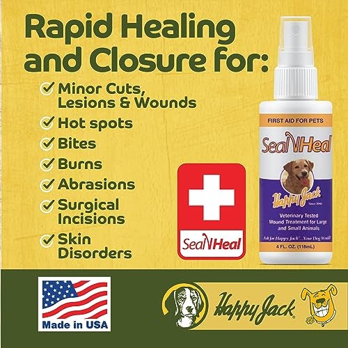 HAPPY JACK Seal 'N Heal Liquid Bandage for Dogs, Cats, Pets, Wound Care Spray (4 oz), Protects Against Minor Cuts, Burns, Waterproof Seal, Discourages Licking & Chewing, for Paws & Body, Made in USA - Image 3