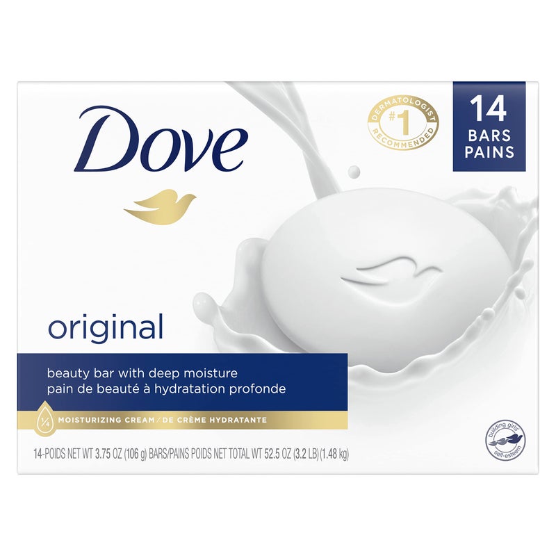 Dove Beauty Bar Gentle Skin Cleanser Moisturizing for Gentle Soft Skin Care Original Made With 1/4 Moisturizing Cream 3.75 oz, 14 Bars - Image 1