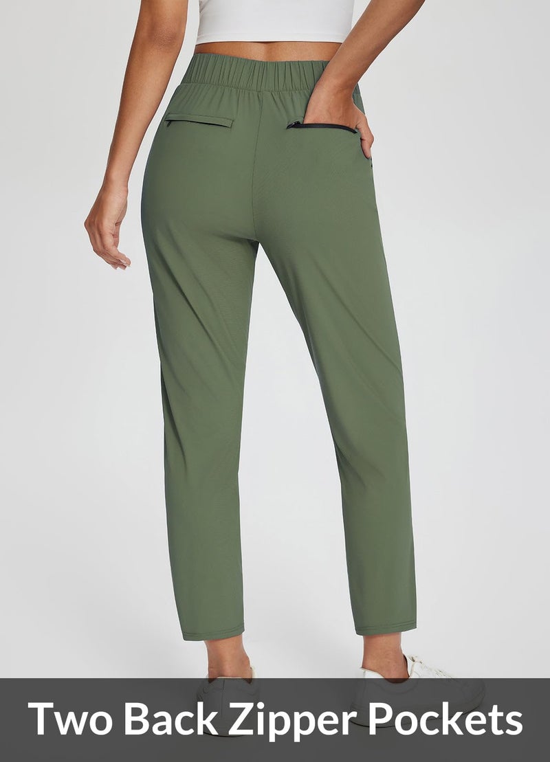 baleaf Womens Travel Pants Lightweight Stretch with Zipper Pockets Petite Ankle Dressy Golf Work Business Casual Army Green XL - Image 5