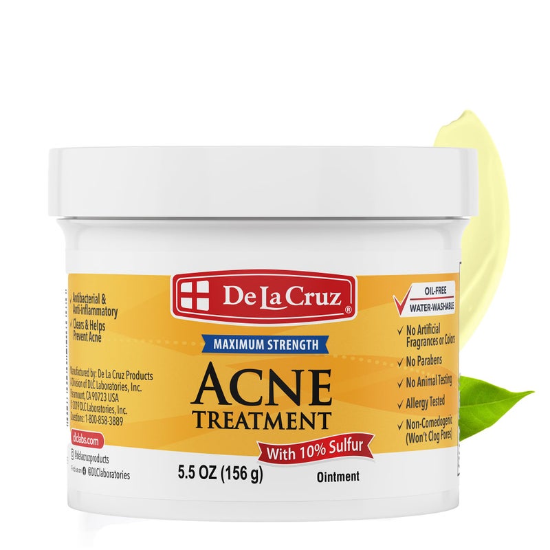De La Cruz Sulfur Ointment - Cystic Acne Treatment for Face and Body - Daily 10 Min Spot Treatment Mask - Safe and Effective Game Changing Hormonal Acne Treatment That Clears Up Pimples 5.5 OZ. - Image 1
