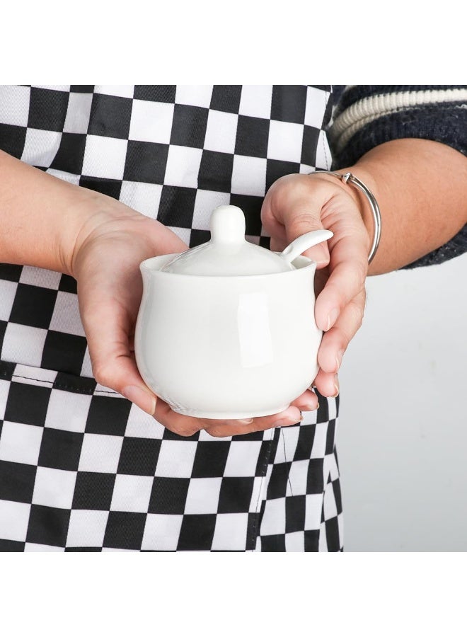 Porcelain Sugar Bowl with Lid and Spoon, Ceramic Salt Storage Jar, White Seasoning Container for Home and Kitchen, 7 Ounces (White) - Image 3