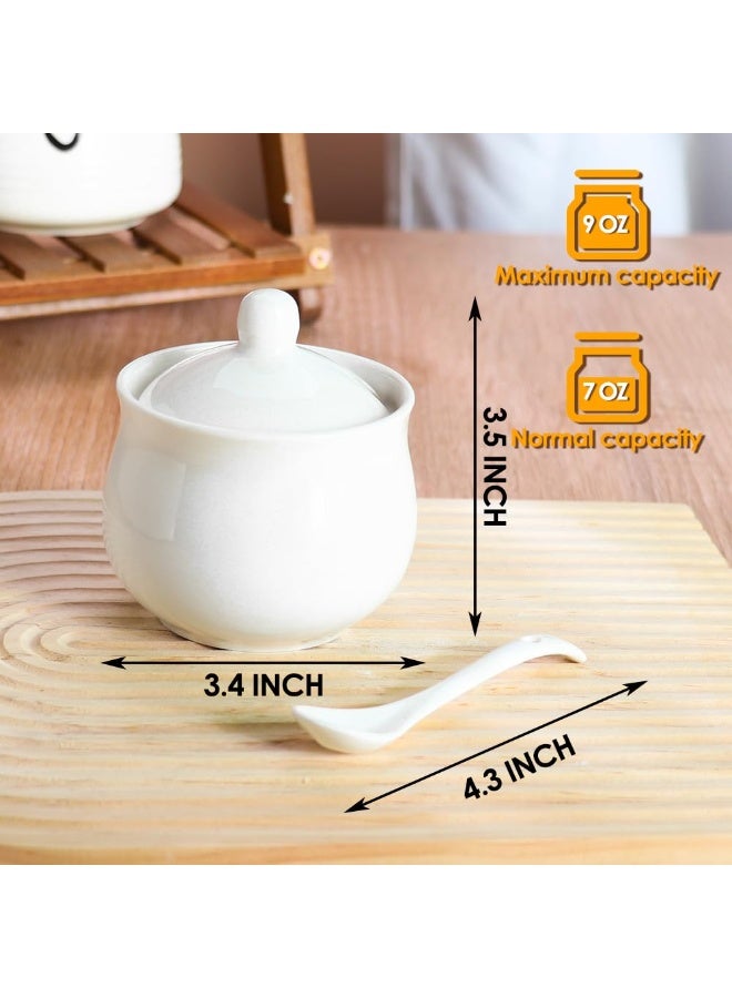 Porcelain Sugar Bowl with Lid and Spoon, Ceramic Salt Storage Jar, White Seasoning Container for Home and Kitchen, 7 Ounces (White) - Image 2