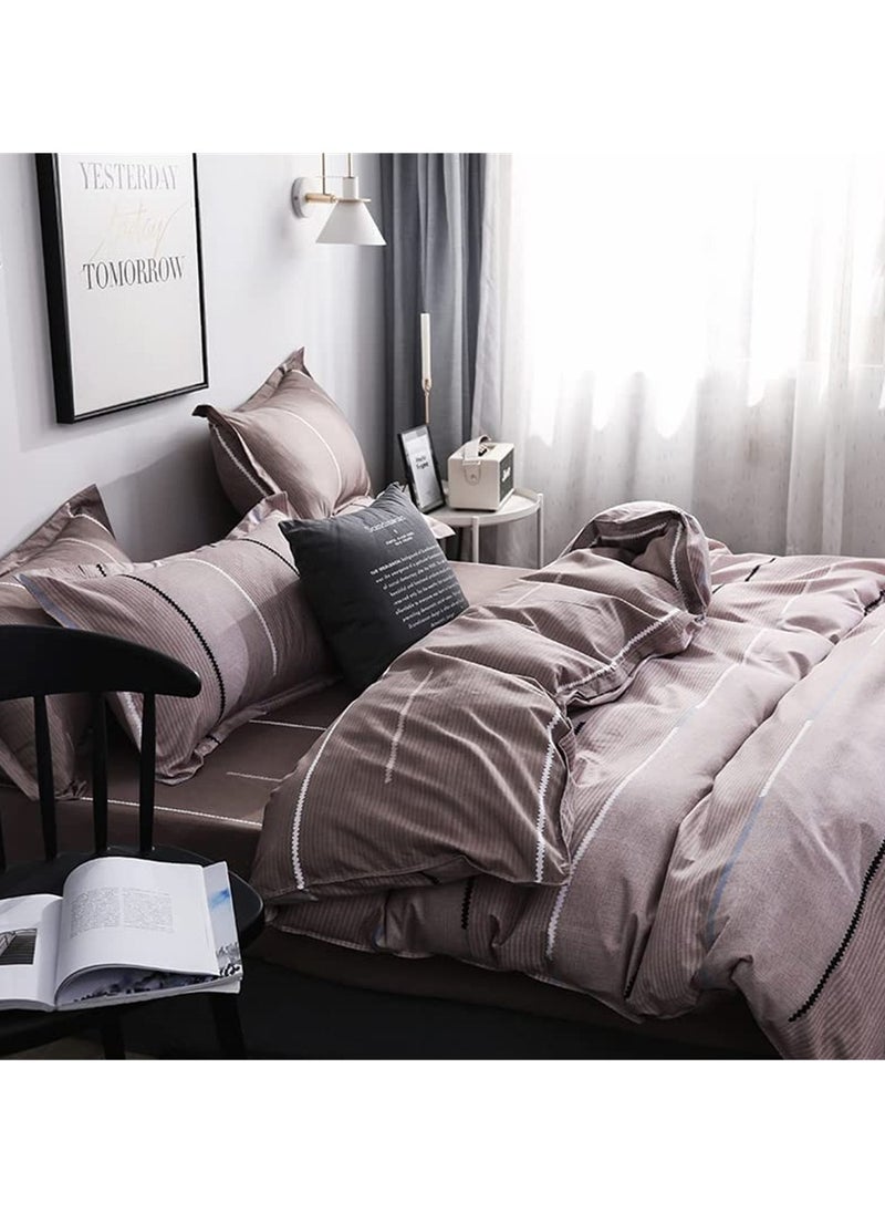 GOLDEN HOME طقم غطاء لحاف بنمط مخطط مكون من 6 قطع مقاس كينج/كوين/مفرد. تتضمن المجموعة 1 غطاء لحاف، 1 ملاءة سرير جاهزة، 4 أكياس وسائد  - Image 3