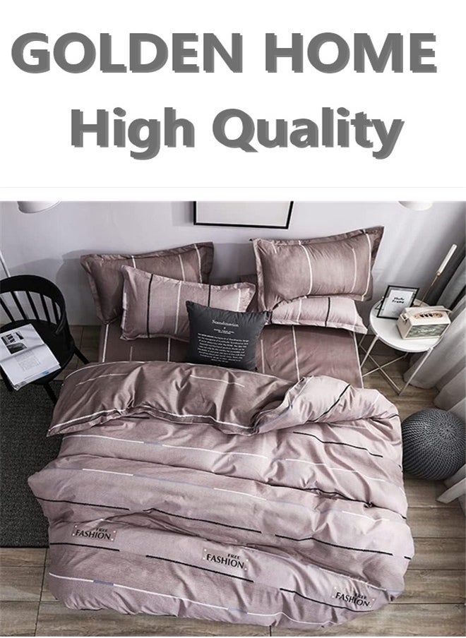 GOLDEN HOME طقم غطاء لحاف بنمط مخطط مكون من 6 قطع مقاس كينج/كوين/مفرد. تتضمن المجموعة 1 غطاء لحاف، 1 ملاءة سرير جاهزة، 4 أكياس وسائد  - Image 1