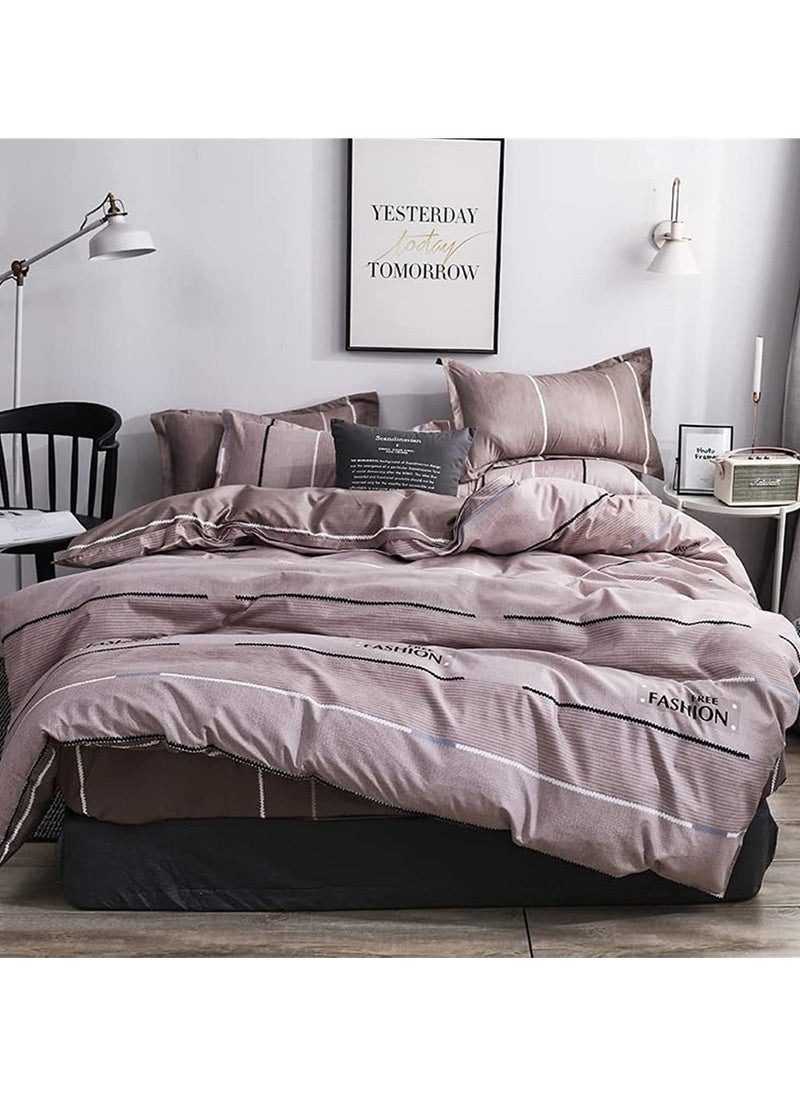 GOLDEN HOME طقم غطاء لحاف بنمط مخطط مكون من 6 قطع مقاس كينج/كوين/مفرد. تتضمن المجموعة 1 غطاء لحاف، 1 ملاءة سرير جاهزة، 4 أكياس وسائد  - Image 2