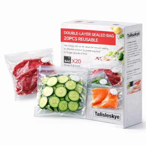 talisleskye Vacuum Seal Bags,Bags for Compact Vacuum Sealer,Reusable Vacuum Sealer Bags,Small Vacuum Seal Bags (13.4 * 11.8inch) 20pcs. - Image 1