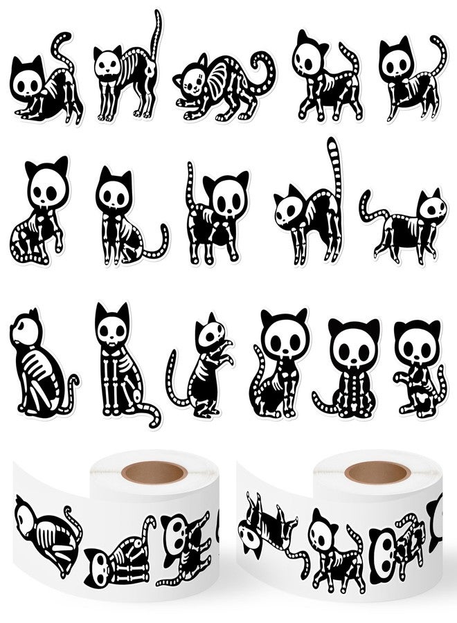 CNhoqc Halloween Skeleton Cat Stickers - 1000pcs Spooky Animal Black Cat Stickers Waterproof Vinyl Self Adhesive Laptop Coloring Book Scrapbook Water Bottle Activity Pad Halloween Birthday Party Favor - Image 1