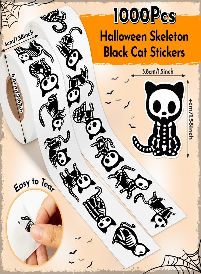 CNhoqc Halloween Skeleton Cat Stickers - 1000pcs Spooky Animal Black Cat Stickers Waterproof Vinyl Self Adhesive Laptop Coloring Book Scrapbook Water Bottle Activity Pad Halloween Birthday Party Favor - Image 2