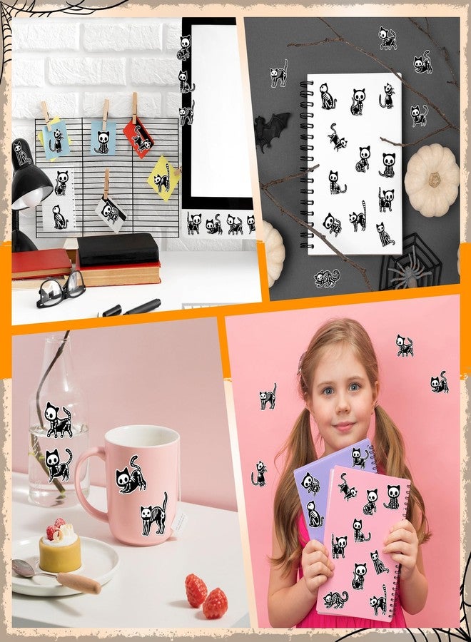 CNhoqc Halloween Skeleton Cat Stickers - 1000pcs Spooky Animal Black Cat Stickers Waterproof Vinyl Self Adhesive Laptop Coloring Book Scrapbook Water Bottle Activity Pad Halloween Birthday Party Favor - Image 5