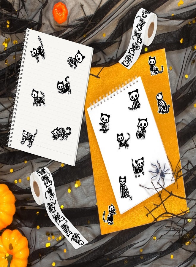 CNhoqc Halloween Skeleton Cat Stickers - 1000pcs Spooky Animal Black Cat Stickers Waterproof Vinyl Self Adhesive Laptop Coloring Book Scrapbook Water Bottle Activity Pad Halloween Birthday Party Favor - Image 4