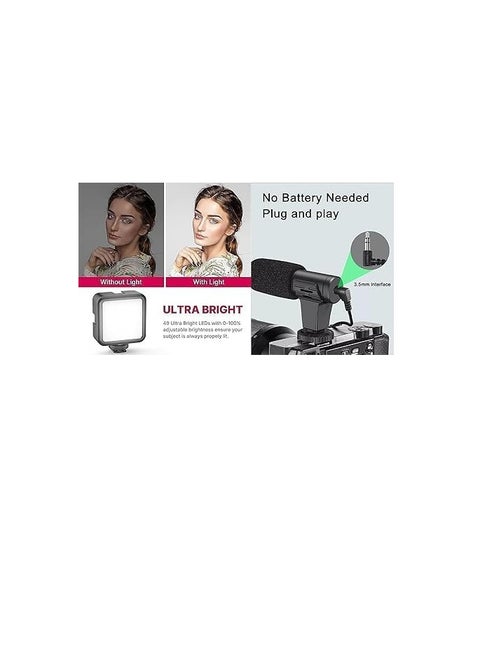 5 in 1 Video Camera Tripod, Grip Mount, Microphone and LED Light Kit for Any Smartphone for Professional Filmmaking and Video (U-Shaped Frame, LED Light, Microphone and Tripod), Model No. (PK-773)
