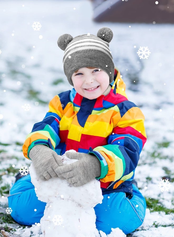 JaGely 9 Pcs Kids Hat Scarf Gloves Set Winter Knit Beanie Neck Warmer Mittens Striped Cap Fluffy Scarf Gloves for Kids Aged 3-10 (Black Gray, Gray White, Pink White) - Image 4