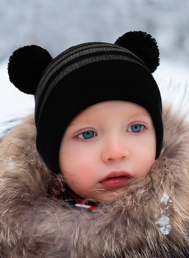 JaGely 9 Pcs Kids Hat Scarf Gloves Set Winter Knit Beanie Neck Warmer Mittens Striped Cap Fluffy Scarf Gloves for Kids Aged 3-10 (Black Gray, Gray White, Pink White) - Image 5