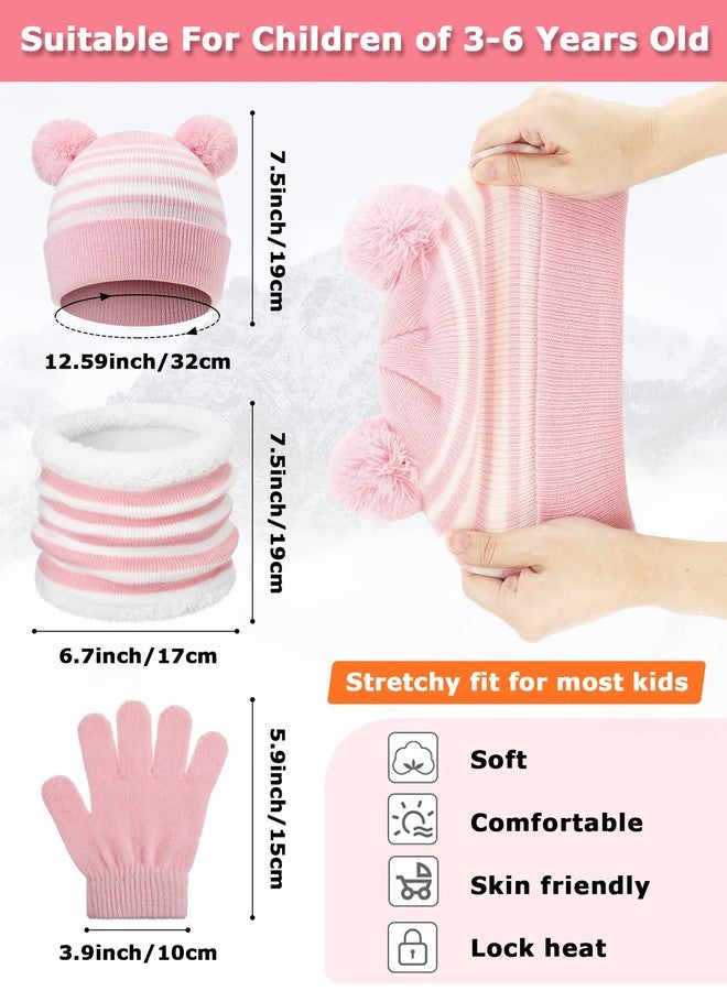 JaGely 9 Pcs Kids Hat Scarf Gloves Set Winter Knit Beanie Neck Warmer Mittens Striped Cap Fluffy Scarf Gloves for Kids Aged 3-10 (Black Gray, Gray White, Pink White) - Image 2