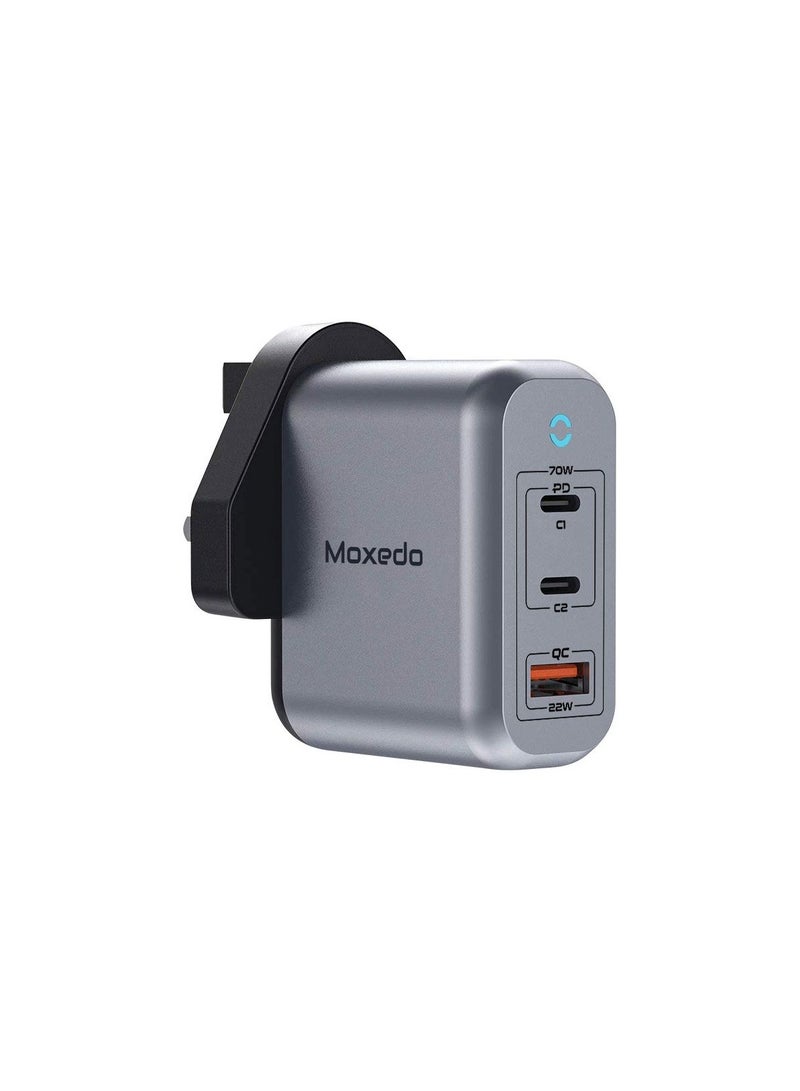 Moxedo Moxedo Volton II PD GaN Charger 70W with 2 USB-C Ports /1 USB-A Port PPS PD 3.0 Wall Adapter Compatible for iPhone, Samsung, Huawei, Dell, MacBook Pro/Air and more  - Image 1