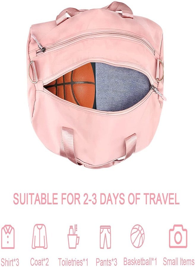 AAGNA Foldable Travel Duffle Bag, Sports Gym Shoulder Handbag for Women Outdoor Weekend Bag with Shoe and Wet Clothes Compartments (Pink) - Image 2