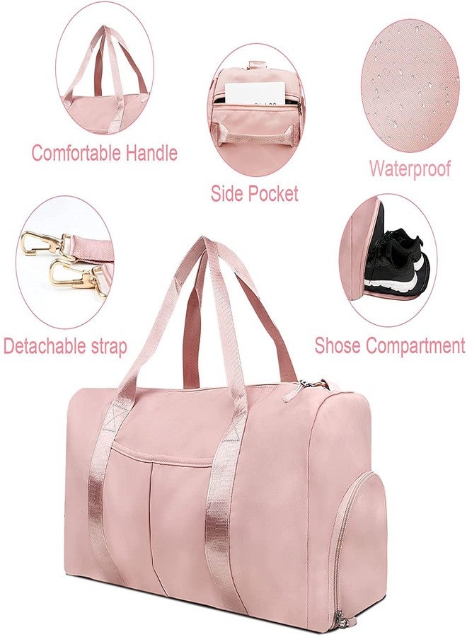 AAGNA Foldable Travel Duffle Bag, Sports Gym Shoulder Handbag for Women Outdoor Weekend Bag with Shoe and Wet Clothes Compartments (Pink) - Image 4