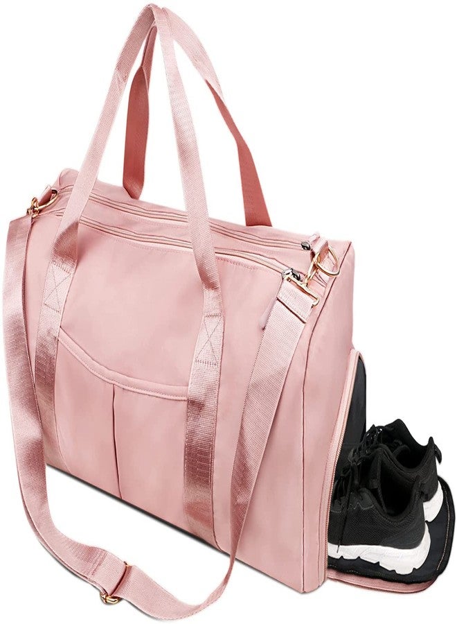 AAGNA Foldable Travel Duffle Bag, Sports Gym Shoulder Handbag for Women Outdoor Weekend Bag with Shoe and Wet Clothes Compartments (Pink) - Image 1